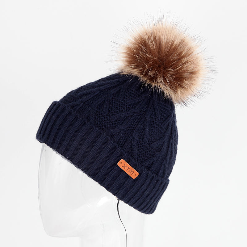 Winter Cable Knit Pom Pom Beanie Hat with Cuffed Ribbed Design