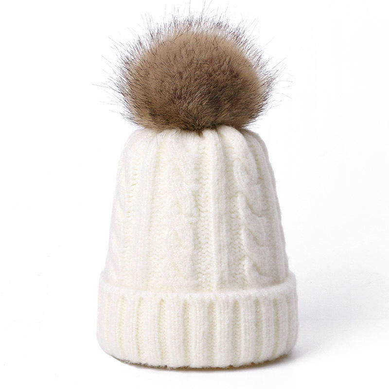 Winter Cable Knit Pom Pom Beanie – Soft Cuffed Hat with Faux Fur Ball