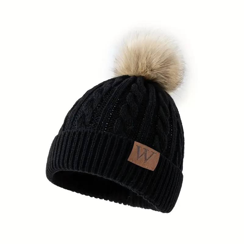 Winter Faux Fur Pom Cable Knit Beanie