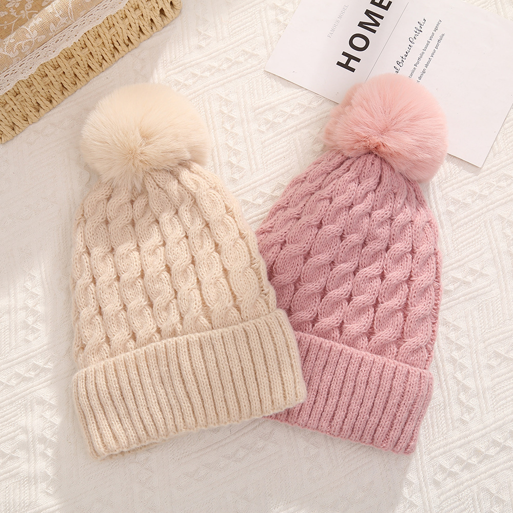 Winter Knit Beanie Hat with Faux Fur Pom – Thick Cable Cuffed Warm Cap for Women