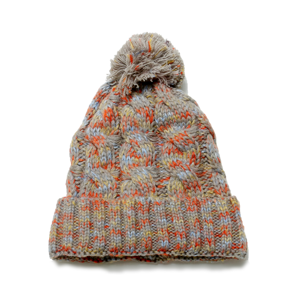 Multicolor Cable Knit Cuffed Pom Pom Winter Beanie Set