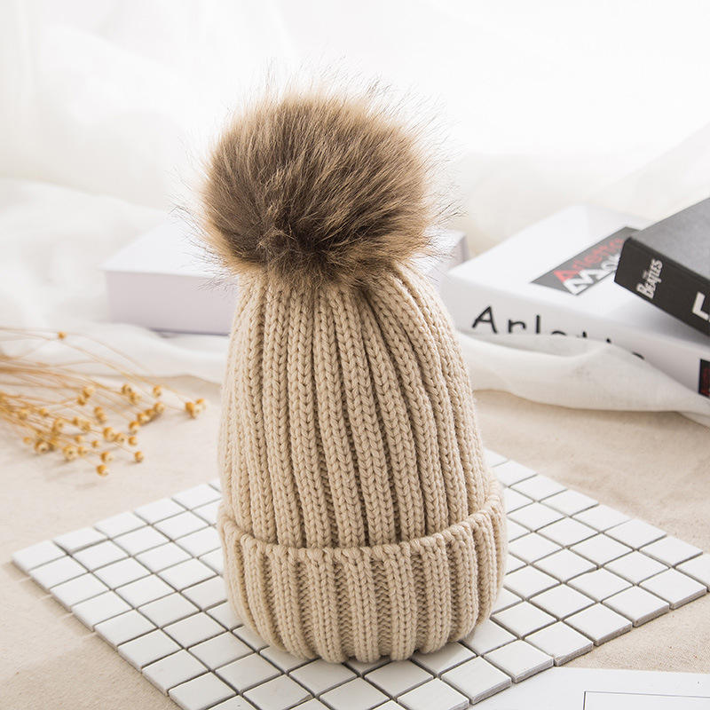 Winter Warm Ribbed Beanie Hat with Faux Fur Pom – Cuffed Knit Cap