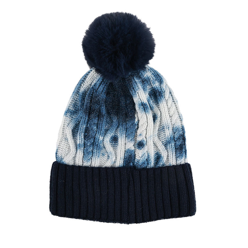 Winter Warm Cable Knit Pom Pom Beanie with Folded Cuff and Faux Fur Ball