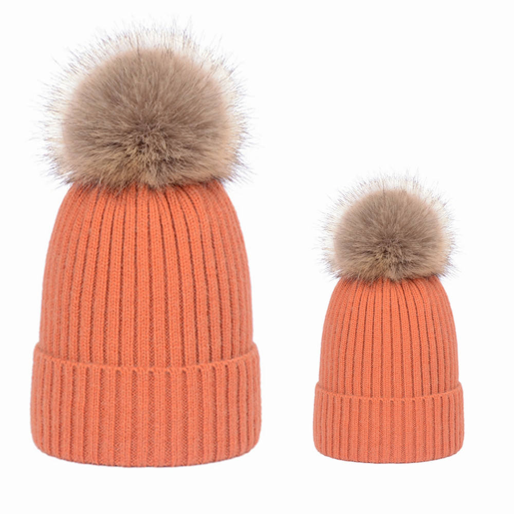 Warm Winter Knit Pom Pom Hat – Adult & Kid Matching Beanie Set