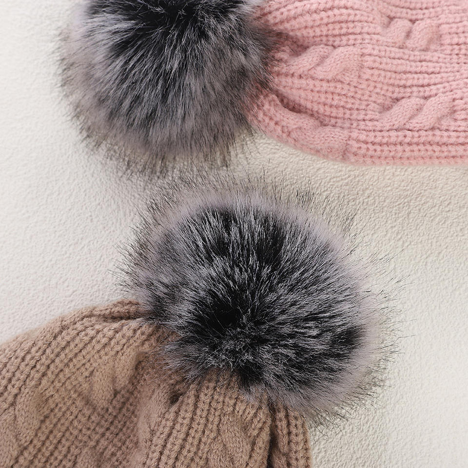 Winter Knit Beanie with Faux Fur Pom – Warm Cuffed Hat for Cold Weather