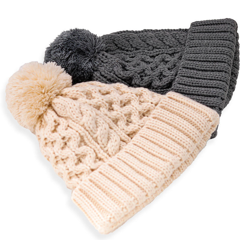 Winter Knit Pom Pom Beanie Hat – Soft Warm Cable Knit Hat for Adults