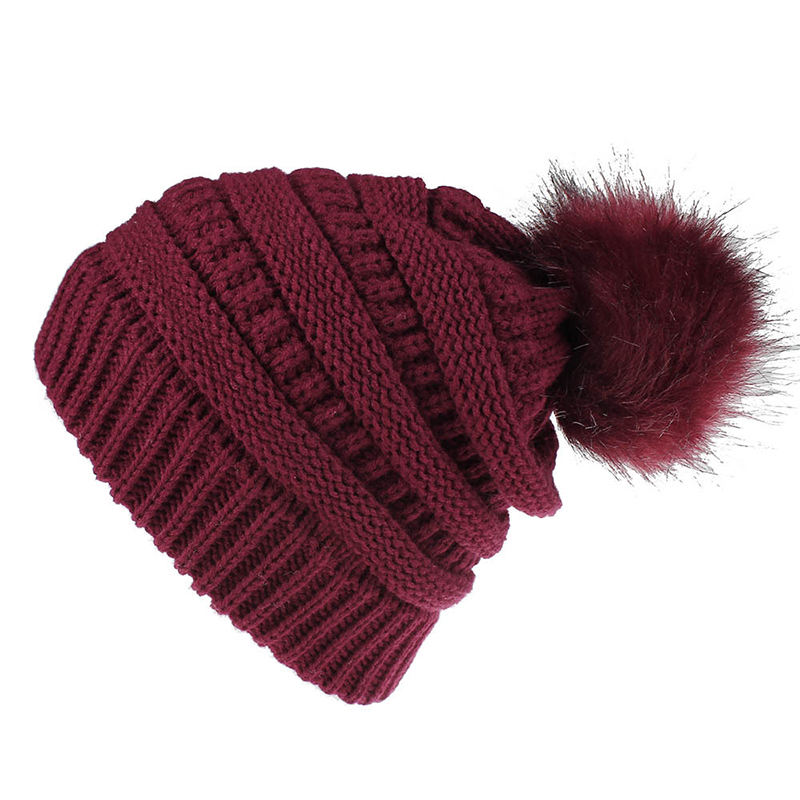 Winter Cable Knit Faux Fur Pom Pom Cuffed Beanie Hat