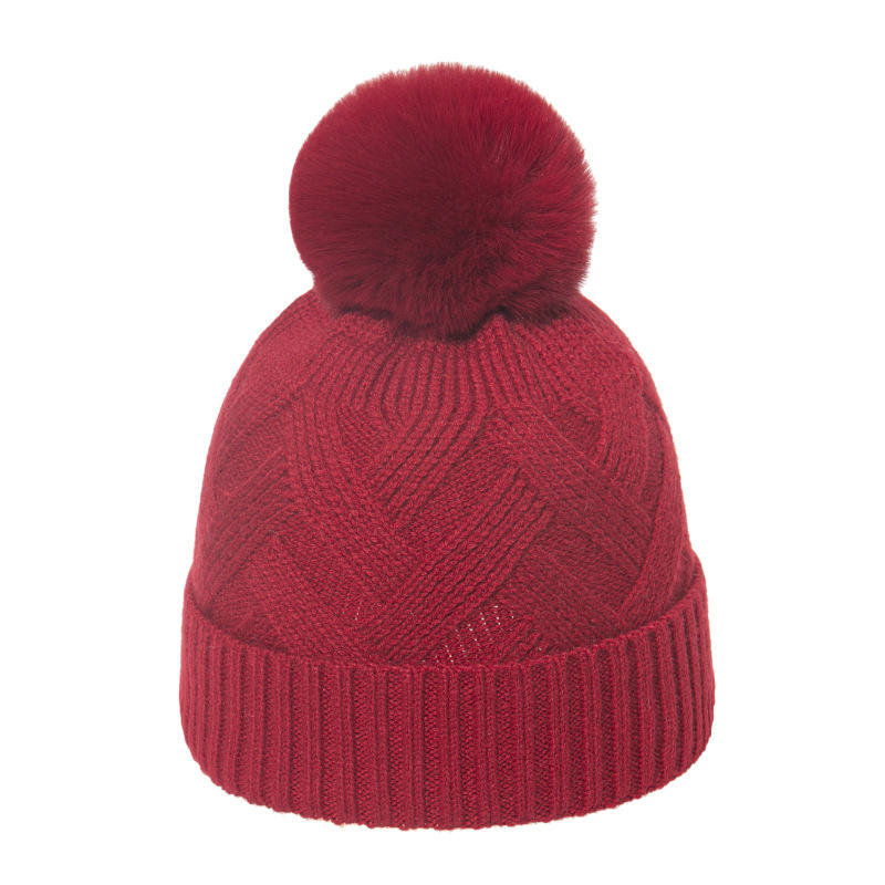 Winter Pom-Pom Knit Beanie – Soft Cable Texture with Faux Fur Top