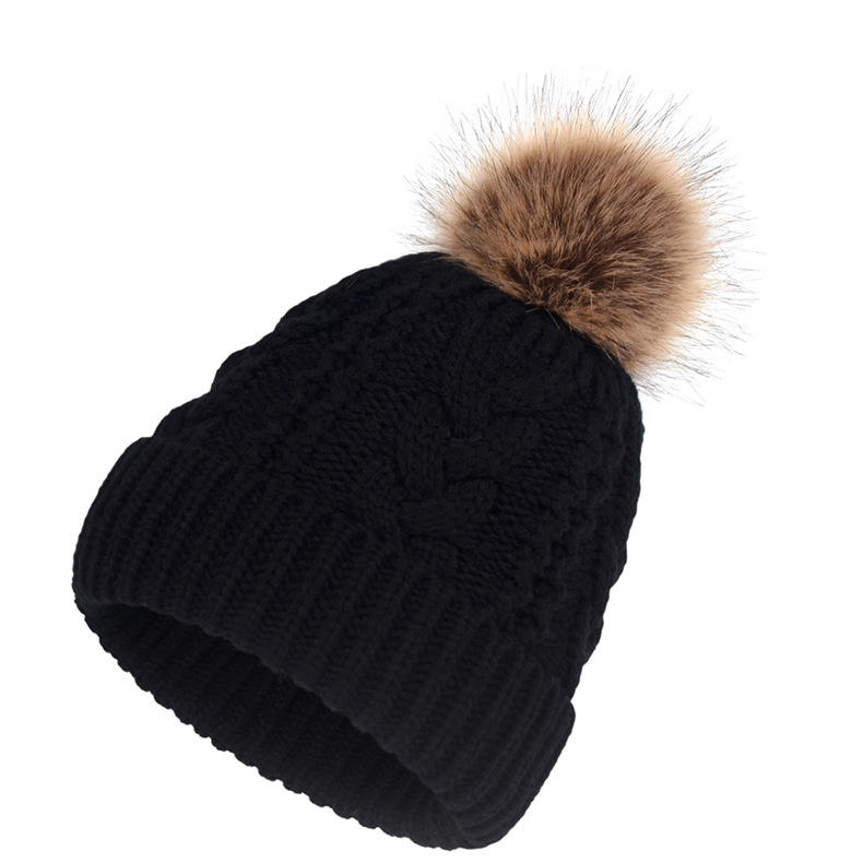 Winter Warm Cable Knit Beanie with Faux Fur Pom – Cuffed Soft Wool Hat