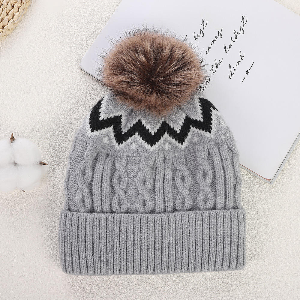Winter Cable Knit Cuffed Beanie with Faux Fur Pom Pom for Women and Men