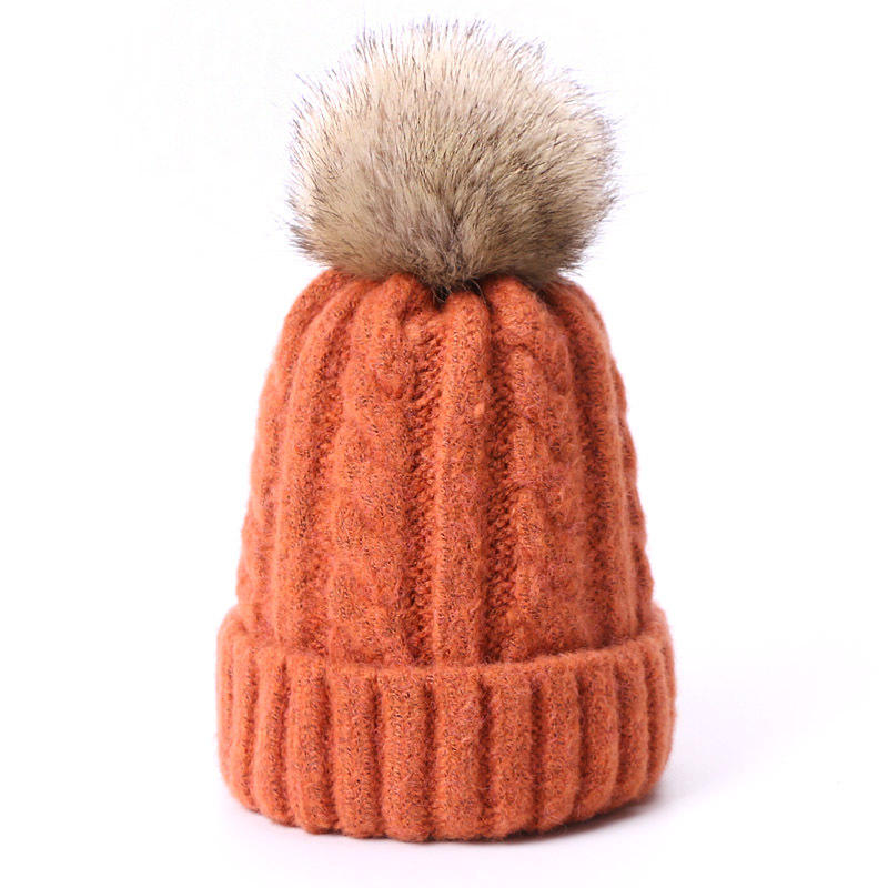 Winter Cable Knit Pom Pom Beanie – Soft Cuffed Hat with Faux Fur Ball