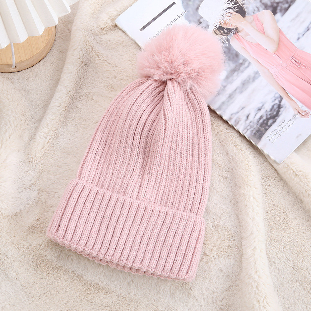 Colorful Faux Fur Pom Pom Beanie – Warm Ribbed Winter Knit Hat