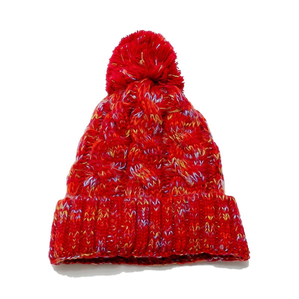 Multicolor Cable Knit Cuffed Pom Pom Winter Beanie Set
