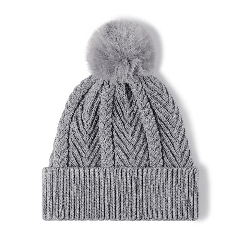 Winter Warm Chunky Knit Beanie Hat with Faux Fur Pom – Multiple Colors