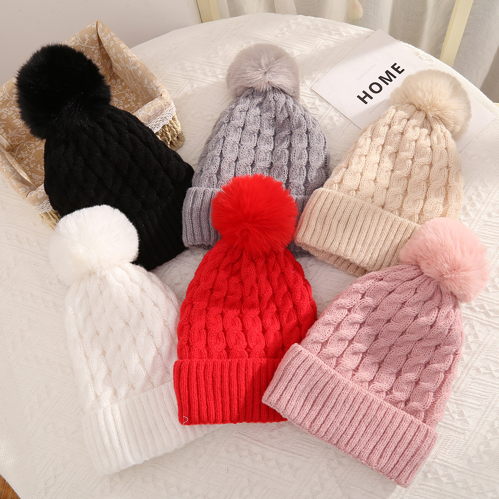 Winter Knit Beanie Hat with Faux Fur Pom – Thick Cable Cuffed Warm Cap for Women