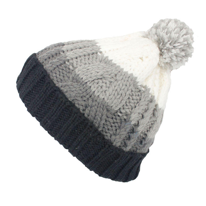 Gradient Cable Knit Winter Beanie with Pom Pom and Cuffed Ribbed Hem