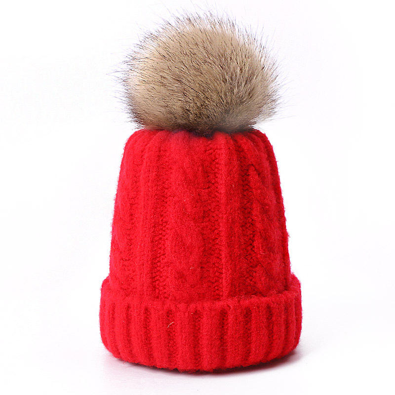 Winter Cable Knit Pom Pom Beanie – Soft Cuffed Hat with Faux Fur Ball