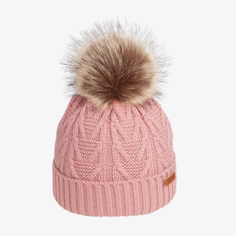 Winter Cable Knit Pom Pom Beanie Hat with Cuffed Ribbed Design