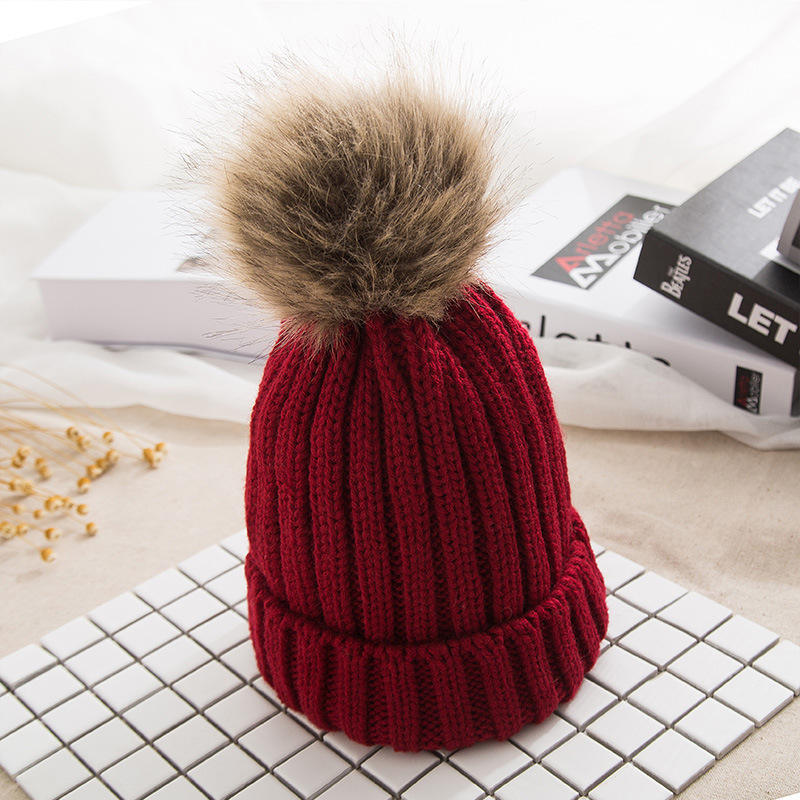 Winter Warm Ribbed Beanie Hat with Faux Fur Pom – Cuffed Knit Cap