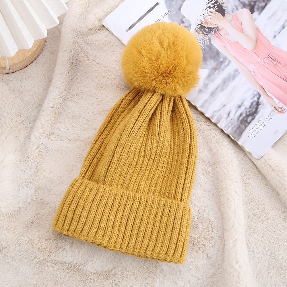 Colorful Faux Fur Pom Pom Beanie – Warm Ribbed Winter Knit Hat