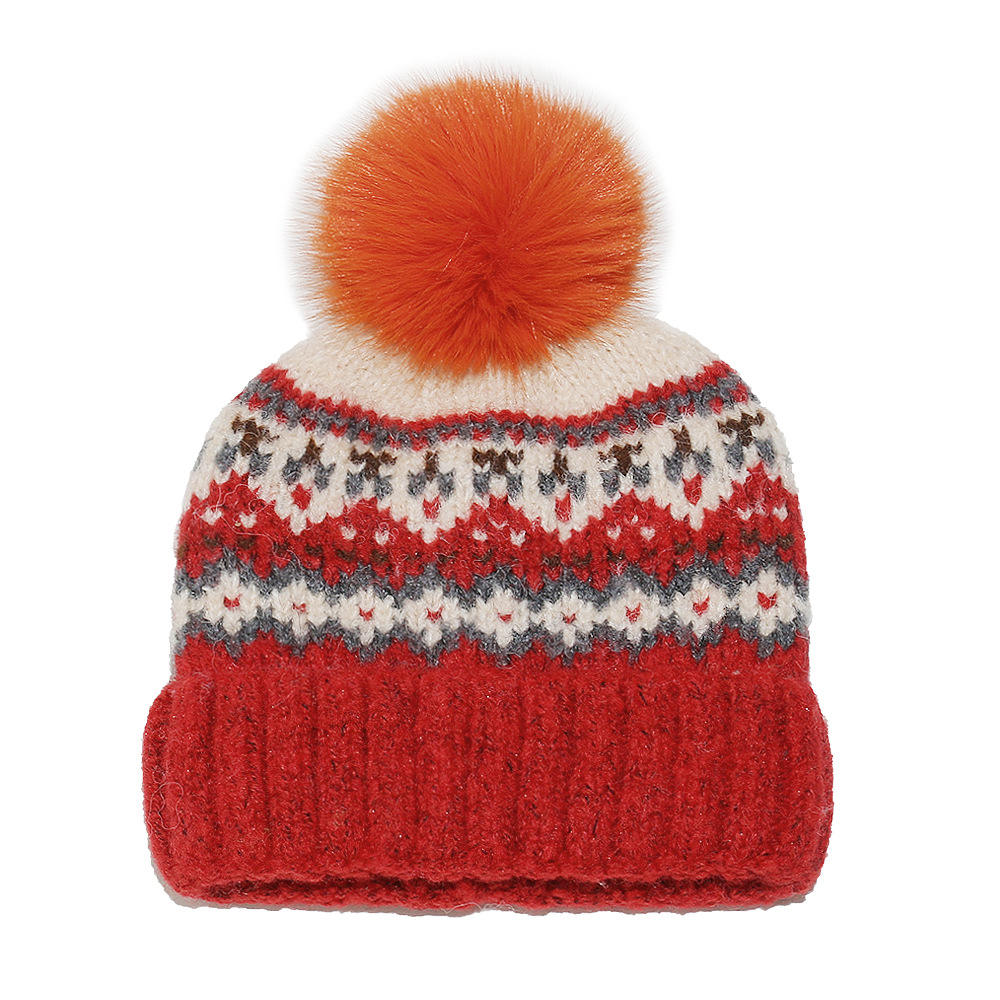 Winter Fair Isle Knitted Pom Pom Beanie Hat Warm Nordic Pattern Cap