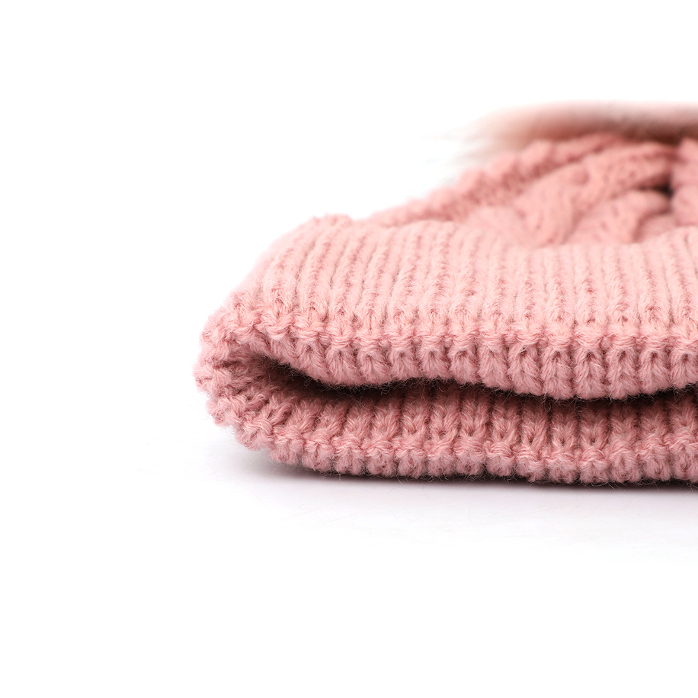 Winter Chunky Knit Beanie with Faux Fur Pom - Multiple Colors