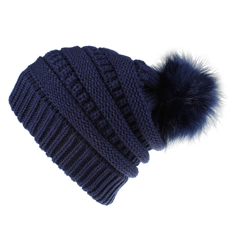 Winter Cable Knit Faux Fur Pom Pom Cuffed Beanie Hat