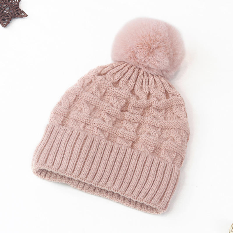 Winter Cable Knit Cuffed Beanie with Faux Fur Pom Pom for Women and Men
