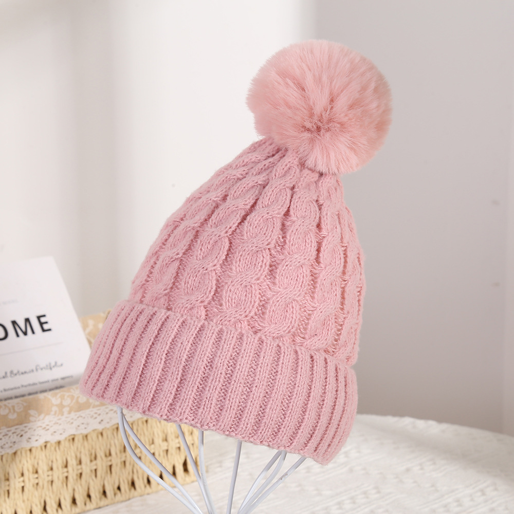 Winter Knit Beanie Hat with Faux Fur Pom – Thick Cable Cuffed Warm Cap for Women