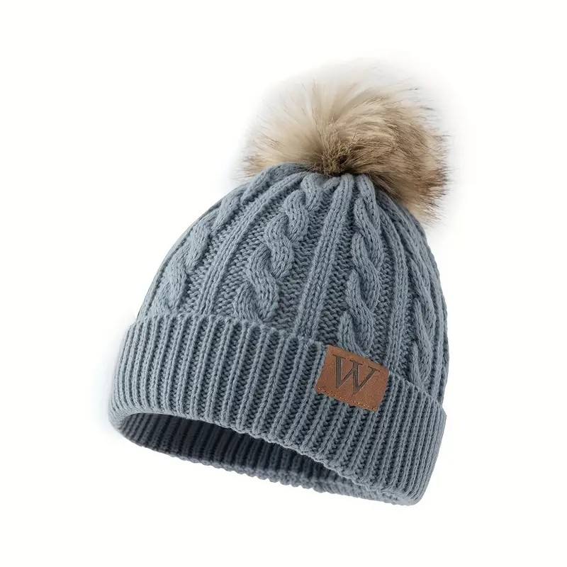 Winter Faux Fur Pom Cable Knit Beanie