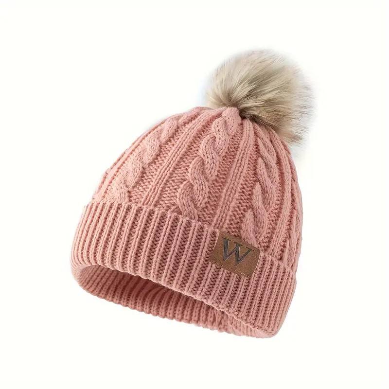 Winter Faux Fur Pom Cable Knit Beanie