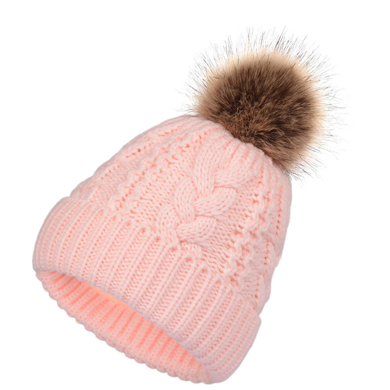 Winter Cable Knit Beanie with Faux Fur Pom – Soft Warm Cuffed Hat