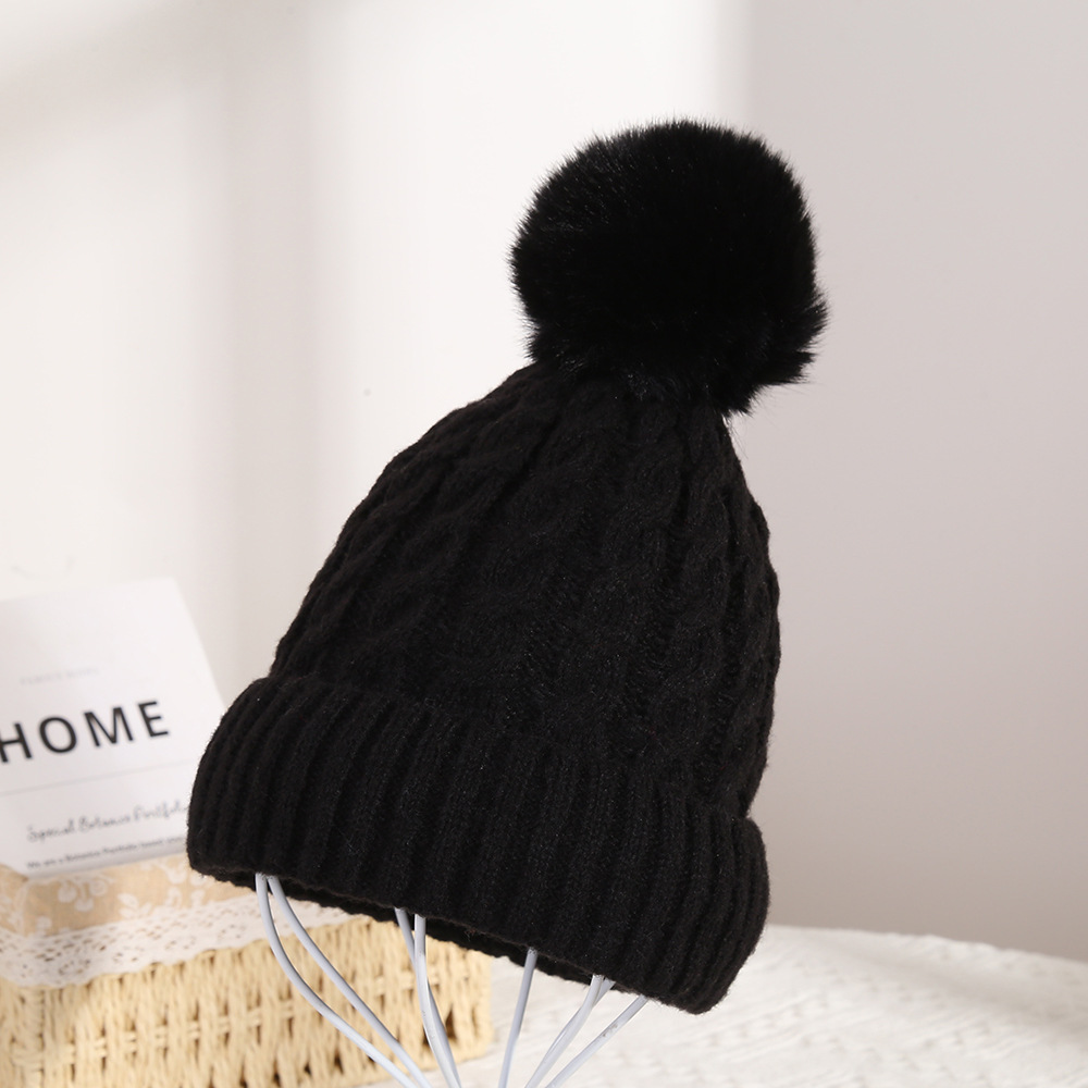 Winter Knit Beanie Hat with Faux Fur Pom – Thick Cable Cuffed Warm Cap for Women