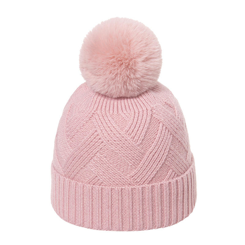 Winter Pom-Pom Knit Beanie – Soft Cable Texture with Faux Fur Top