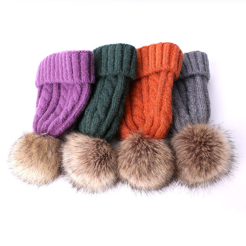Winter Cable Knit Pom Pom Beanie – Soft Cuffed Hat with Faux Fur Ball
