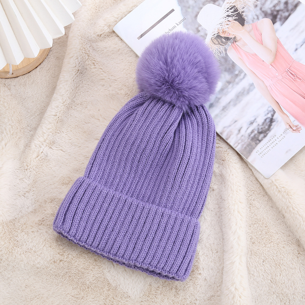 Colorful Faux Fur Pom Pom Beanie – Warm Ribbed Winter Knit Hat