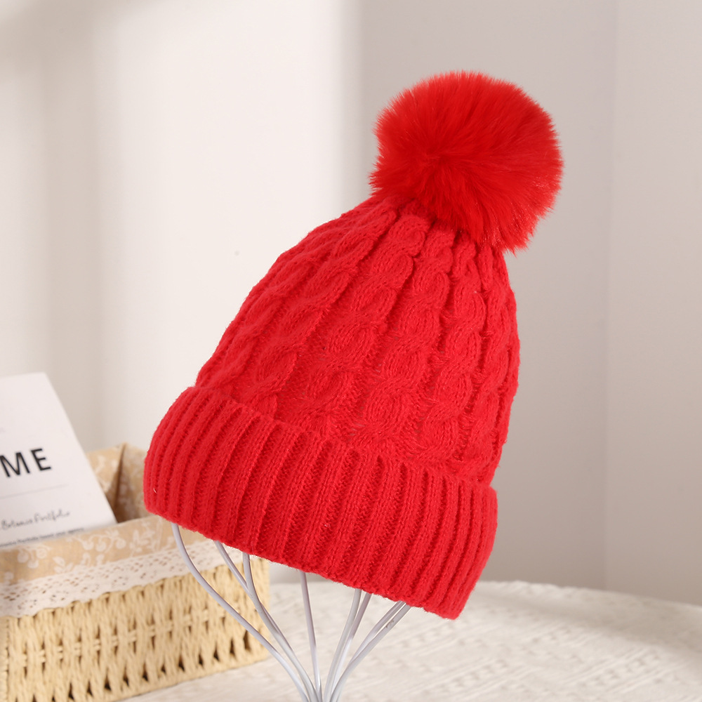 Winter Knit Beanie Hat with Faux Fur Pom – Thick Cable Cuffed Warm Cap for Women