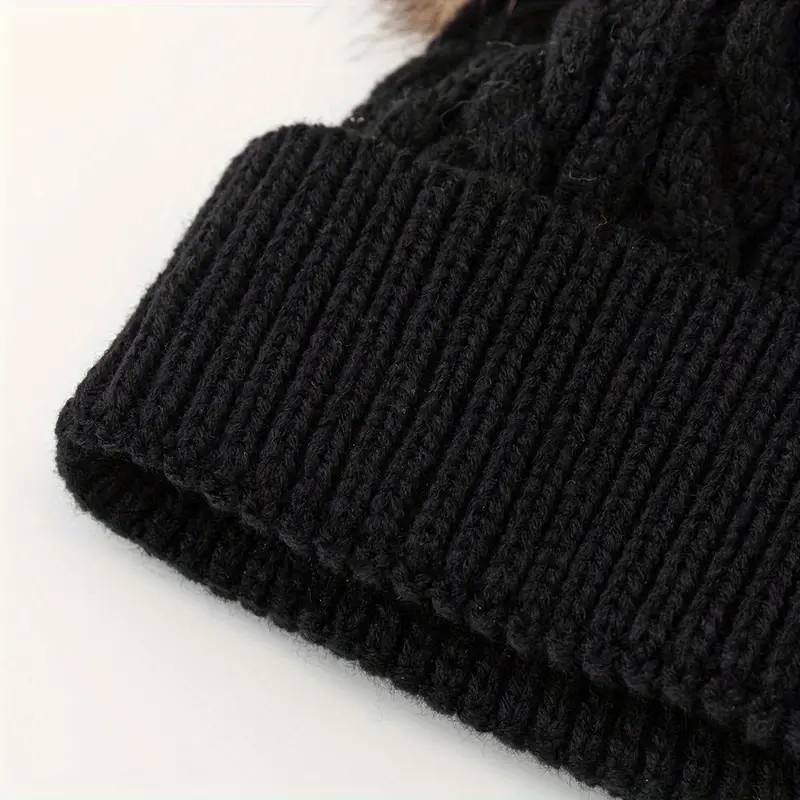 Winter Faux Fur Pom Cable Knit Beanie