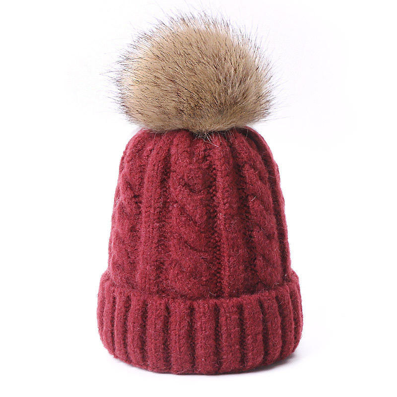 Winter Cable Knit Pom Pom Beanie – Soft Cuffed Hat with Faux Fur Ball