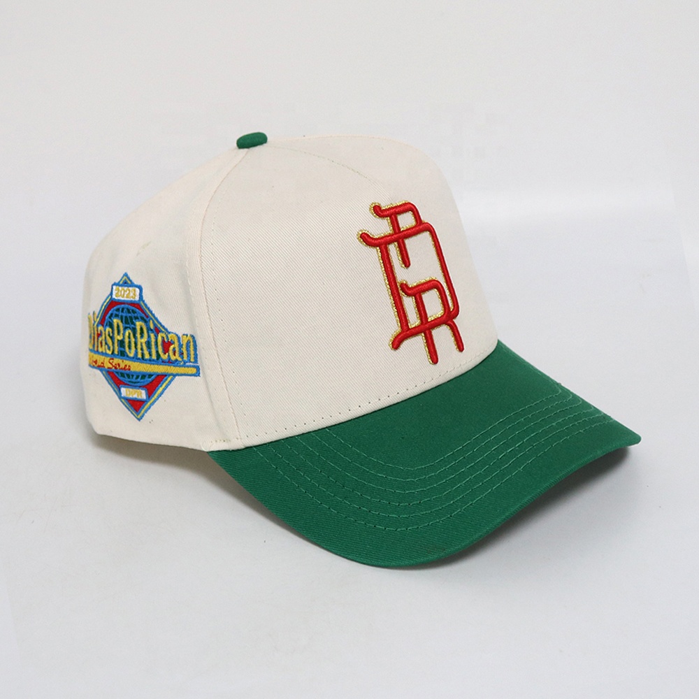 Cream and Green Two Tone Baseball Cap with 3D Embroidered Letter Logo