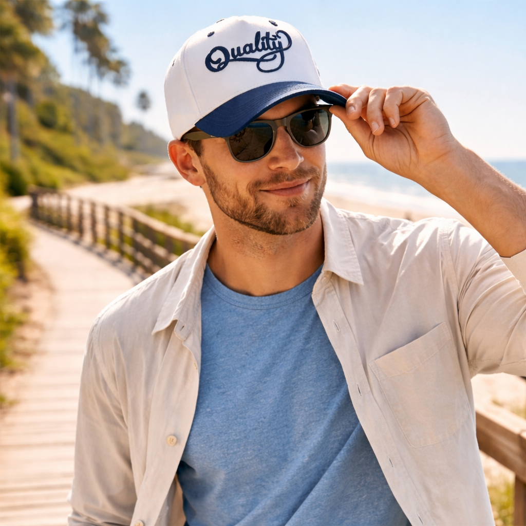 Two Tone 5 Panel Cotton Twill Baseball Cap with 3D Embroidered Script Logo