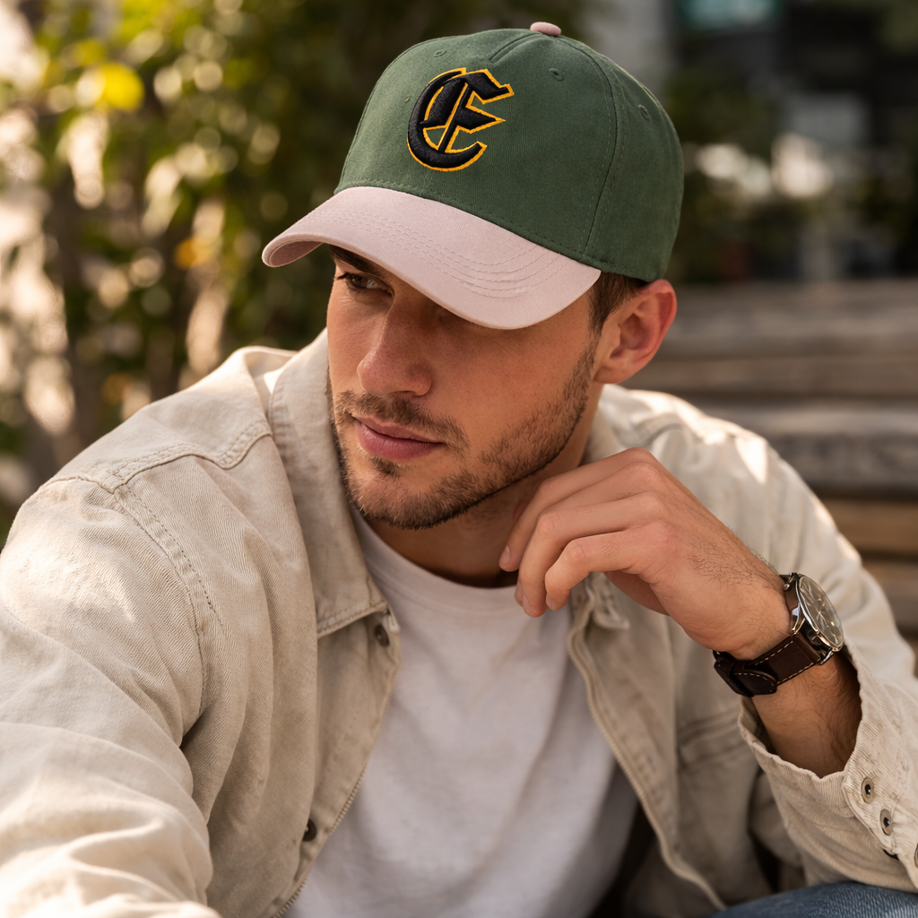 Two‑Tone Green Cotton Twill Baseball Cap with 3D CF Embroidery