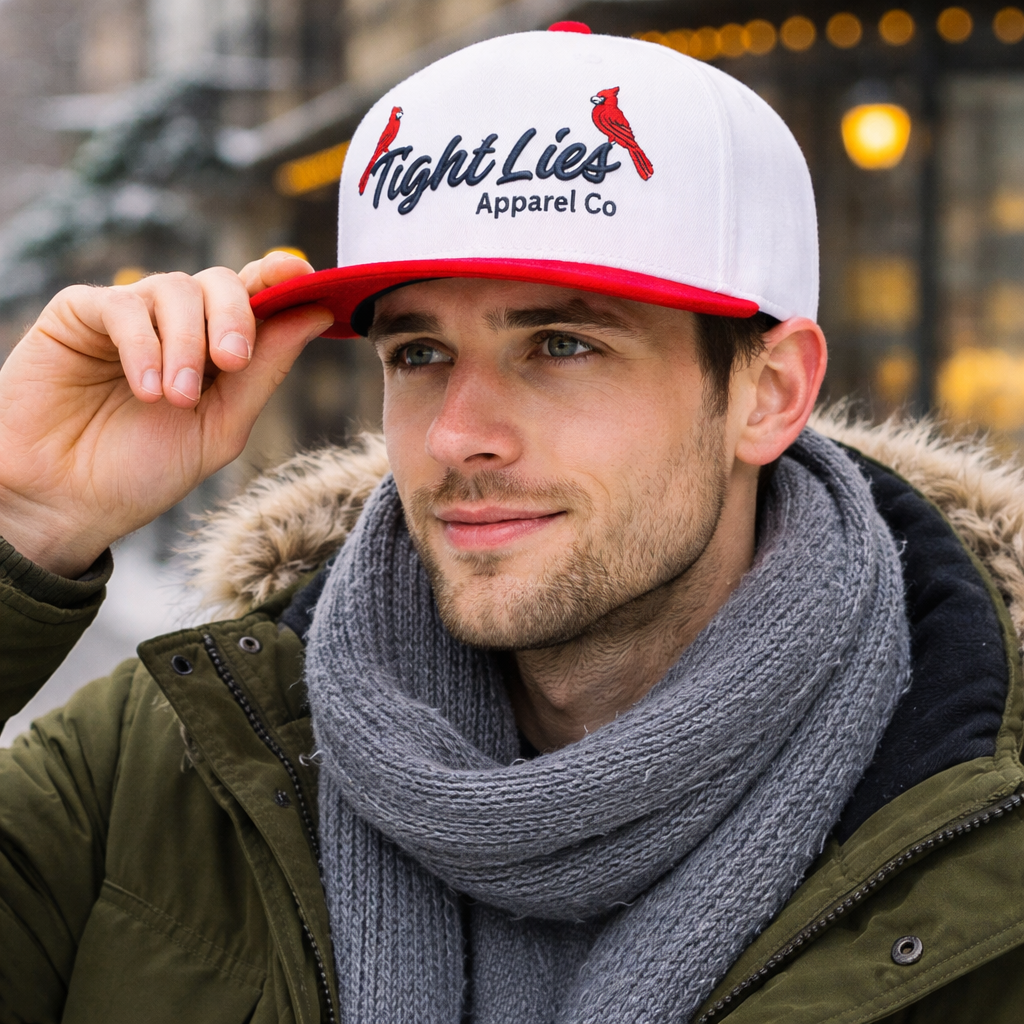 Cardinal Bird Script Logo White and Red Two Tone Baseball Cap