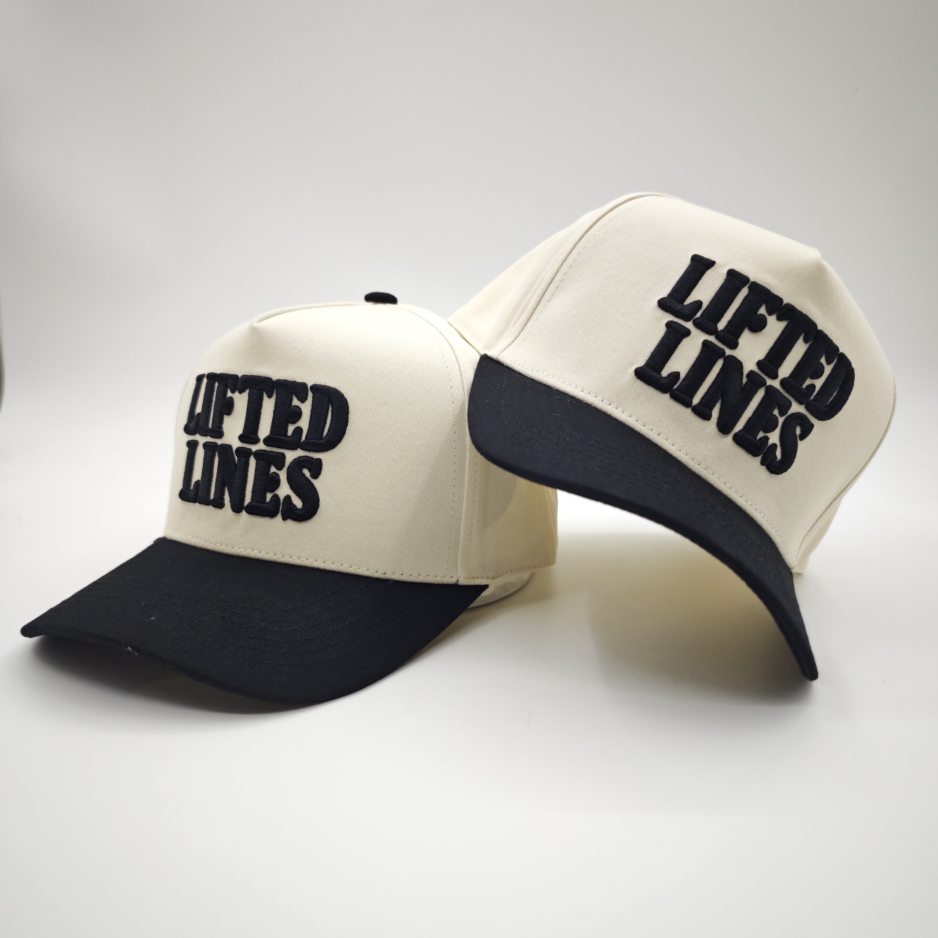 Two-Tone 5-Panel Cotton Twill Baseball Cap with 3D Embroidered Lettering