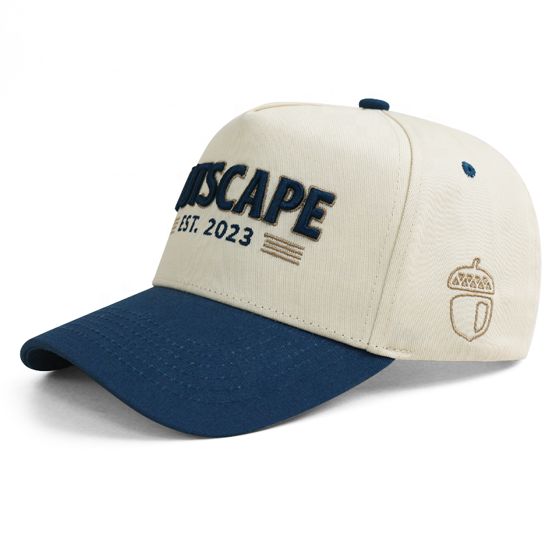 Two Tone 5 Panel Cotton Twill Baseball Cap with 3D Embroidery Logo Adjustable Snapback Hat