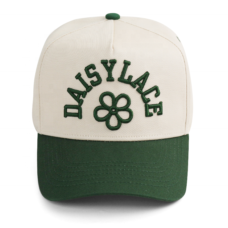Daisy Letter Embroidered Two Tone Green Brim Cotton Baseball Cap
