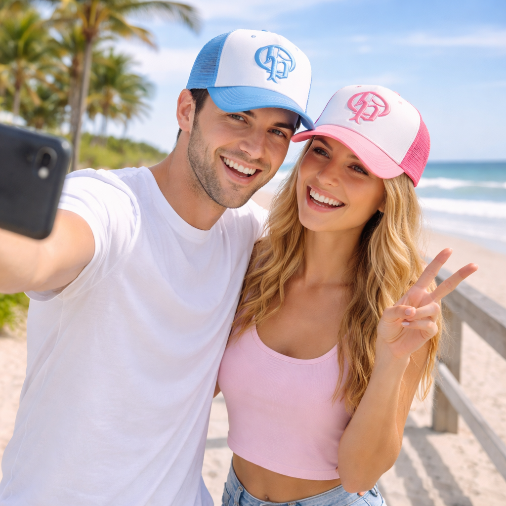 Pastel Blue and Pink Mesh Back 3D Logo Trucker Caps