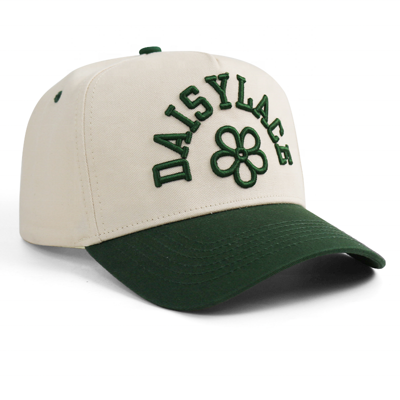 Daisy Letter Embroidered Two Tone Green Brim Cotton Baseball Cap