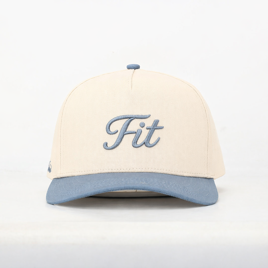 Cream and Blue Two Tone Embroidered Logo Cotton Baseball Cap