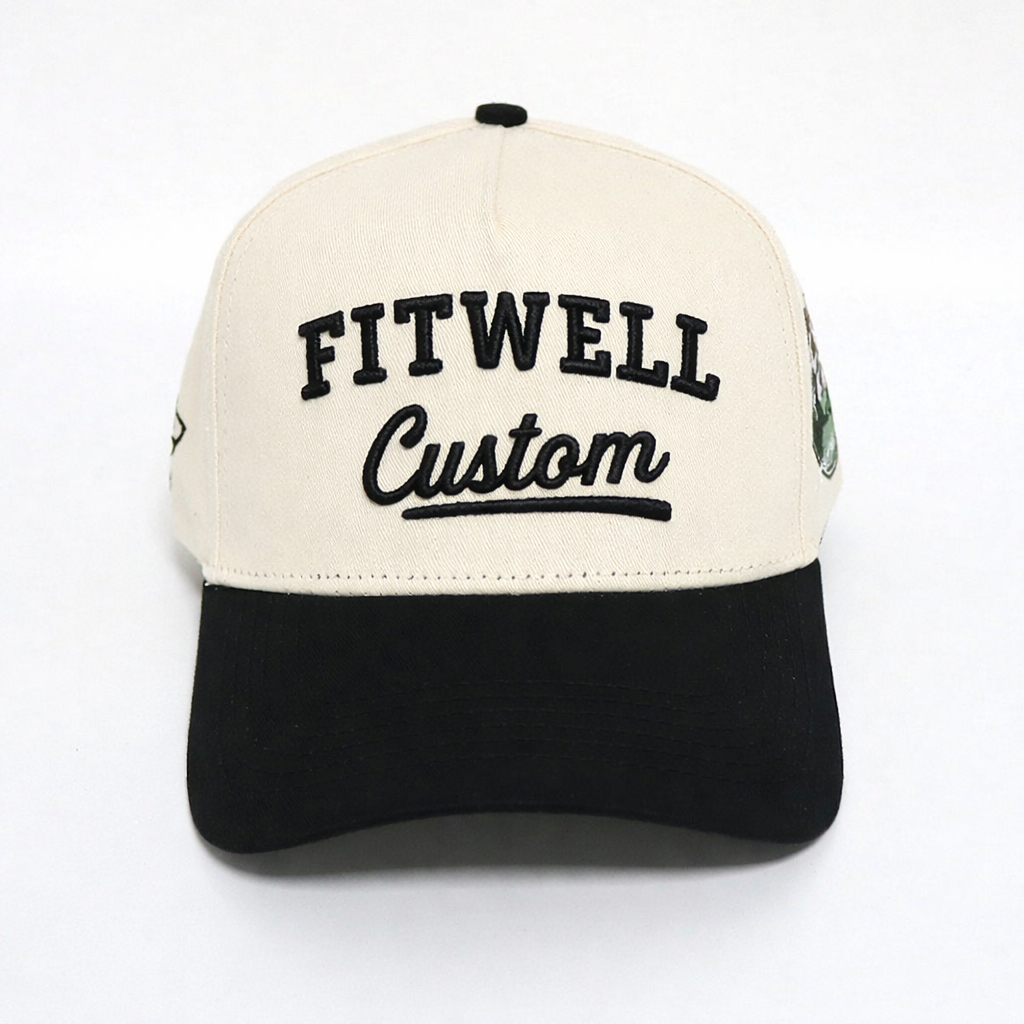 Cream and Black Two Tone Baseball Cap with REVLVN Athletics 3D Embroidery